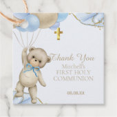 Leuke Teddy Blauwe Balloon Jongen Eerste Heilige C Bedankjes Labels (Voorkant)