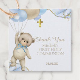 Leuke Teddy Blauwe Balloon Jongen Eerste Heilige C Bedankjes Labels