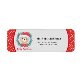 Leuke Teddy Rode en Witte Sterren Vrolijk Kerstfee Etiket