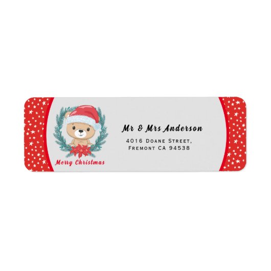 Leuke Teddy Rode en Witte Sterren Vrolijk Kerstfee Etiket (Voorkant)