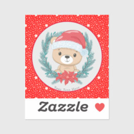Leuke Teddy Rode en Witte Sterren Vrolijk Kerstfee Sticker