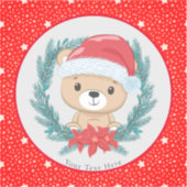 Leuke Teddy Rode en Witte Sterren Vrolijk Kerstfee Sticker (Voorkant)