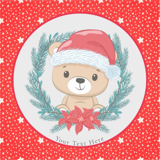 Leuke Teddy Rode en Witte Sterren Vrolijk Kerstfee Sticker (Voorkant)