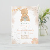 Leuke Teddy verjaardagsuitnodiging Kaart (Staand voorkant)
