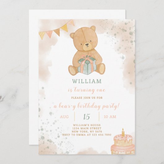 Leuke Teddy verjaardagsuitnodiging Kaart (Voorkant / Achterkant)