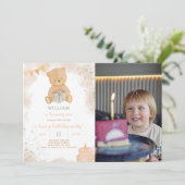 Leuke Teddy verjaardagsuitnodiging met foto Kaart (Staand voorkant)