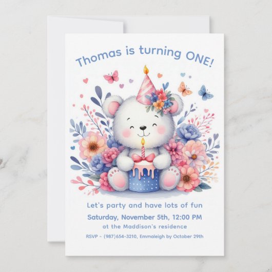 Leuke Teddybeer 1e verjaardag Kaart (Voorkant)