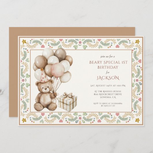 Leuke Teddybeer 1e verjaardag Kaart (Voorkant / Achterkant)