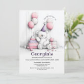 Leuke Teddybeer 1e Verjaardagsfeestuitnodiging Kaart (Staand voorkant)