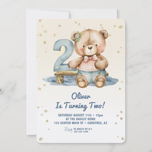 Leuke Teddybeer 2e verjaardag Kaart (Voorkant)