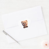 Leuke teddybeer aanpasbare achtergrondkleur hart sticker (Envelop)