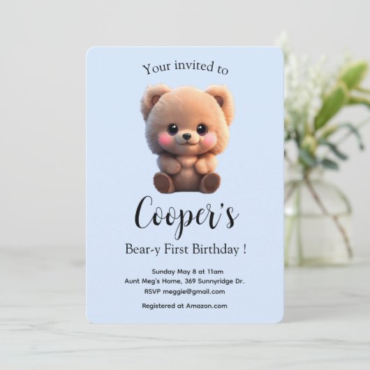 Leuke teddybeer baby boy 1e verjaardag (Staand voorkant)