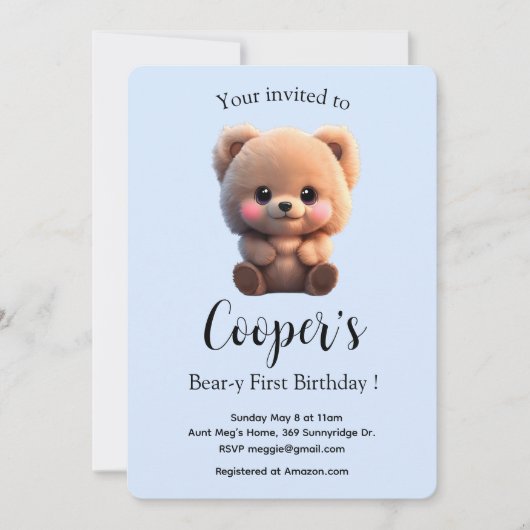 Leuke teddybeer baby boy 1e verjaardag (Voorkant)