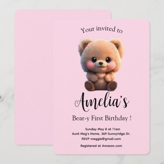 Leuke teddybeer baby meisje 1e verjaardag (Voorkant / Achterkant)