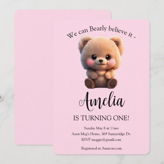 Leuke teddybeer baby meisje 1e verjaardag (Voorkant / Achterkant)