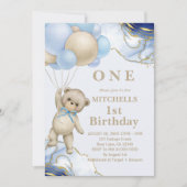 Leuke teddybeer ballon Abstract blauw goud Kaart (Voorkant)