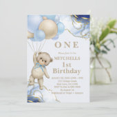 Leuke teddybeer ballon Abstract blauw goud Kaart (Staand voorkant)