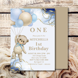 Leuke teddybeer ballon Abstract blauw goud Kaart