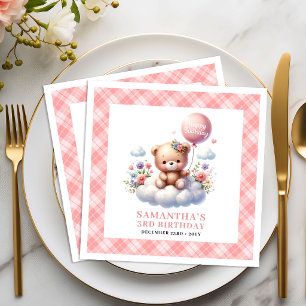 Leuke teddybeer ballon blozende bloemen feest serv servet