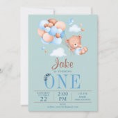 Leuke teddybeer en ballon Baby Verjaardag Kaart (Voorkant)