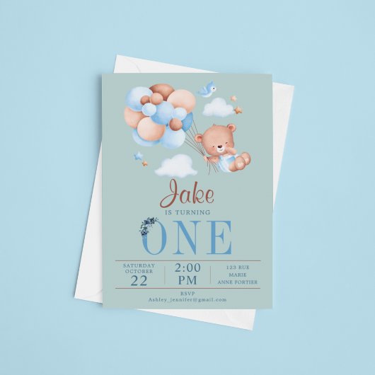 Leuke teddybeer en ballon Baby Verjaardag Kaart