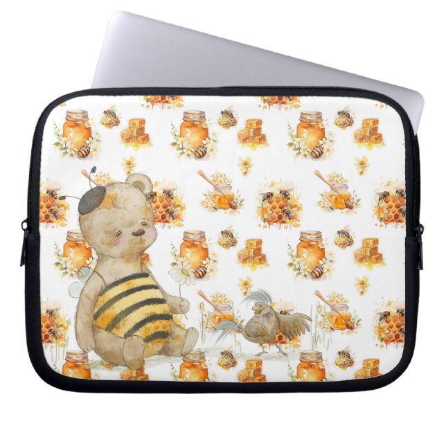 Leuke teddybeer en bijen laptop sleeve (Voorkant)