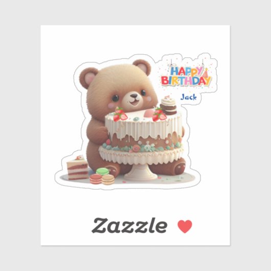 Leuke teddybeer Gelukkige Verjaardag Custom Cut Vi Sticker (Vel)