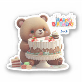 Leuke teddybeer Gelukkige Verjaardag Custom Cut Vi Sticker