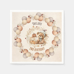 Leuke teddybeer Herfst verjaardagsjongen papieren  Servet