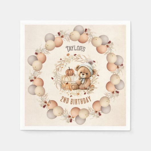 Leuke teddybeer Herfst verjaardagsjongen papieren  Servet (Voorkant)
