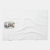 Leuke teddybeer in een theekopje met bloemen theedoek (Horizontaal)