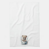 Leuke teddybeer in een theekopje met bloemen theedoek (Verticaal)