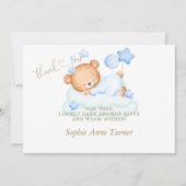 Leuke teddybeer jongen Baby shower kalligrafie Bedankkaart (Voorkant)