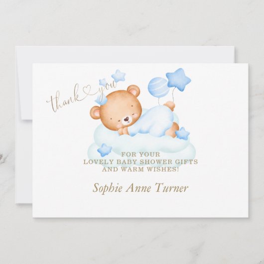 Leuke teddybeer jongen Baby shower kalligrafie Bedankkaart (Voorkant)