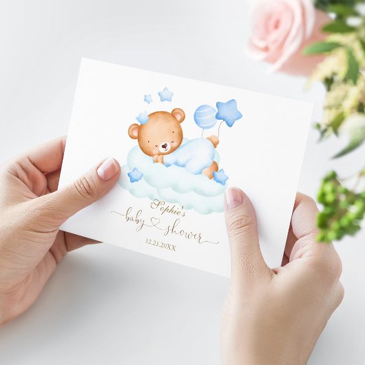 Leuke teddybeer jongen Baby shower kalligrafie Bedankkaart