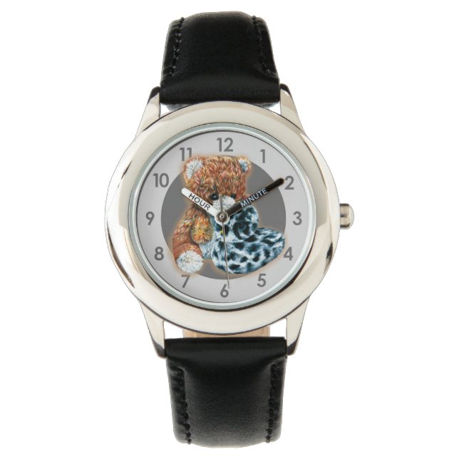 Leuke teddybeer kunst zacht speelgoed kinder horloge (Voorkant)