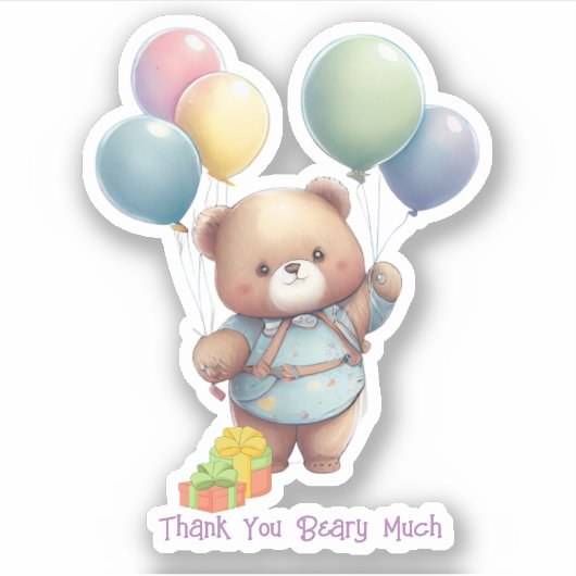 Leuke teddybeer met ballonnen op maat gesneden vin sticker (Voorkant)