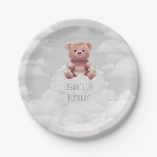 Leuke teddybeer op stapel luiers 1e verjaardag papieren bordje