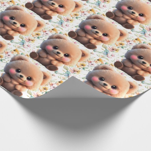 Leuke teddybeer Polka dots Boho botanisch Cadeaupapier (Hoek)