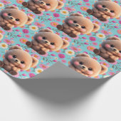 Leuke teddybeer Polka dots Boho madeliefjes Cadeaupapier (Hoek)