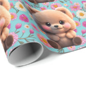 Leuke teddybeer Polka dots Boho madeliefjes Cadeaupapier (Rol Hoek)