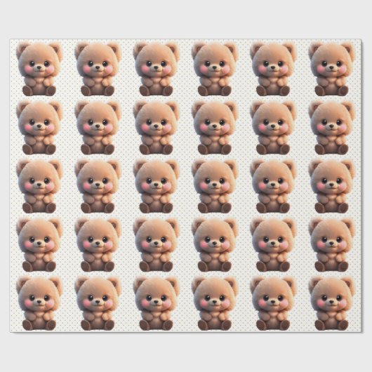 Leuke teddybeer Polka gouden stippen Cadeaupapier (Vlak)