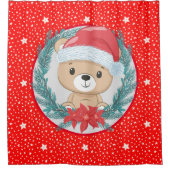 Leuke teddybeer rode en witte sterren kerst douchegordijn (Voorkant)