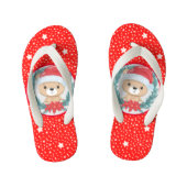 Leuke teddybeer rode en witte sterren kerst kinder teenslippers (Voetbed)