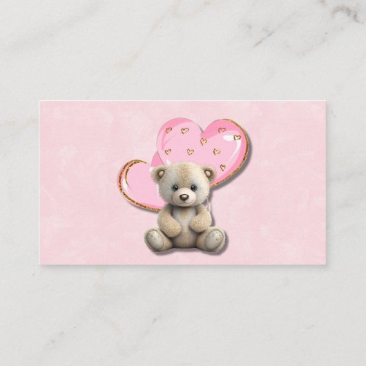 Leuke teddybeer roze gouden ballon luier rafel visitekaartje (Achterkant)