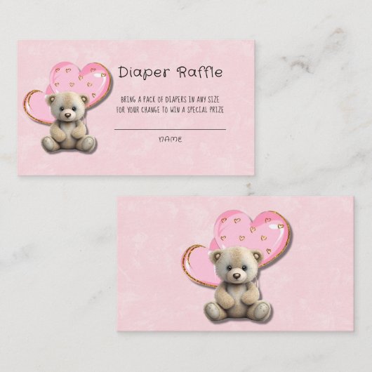 Leuke teddybeer roze gouden ballon luier rafel visitekaartje (Voorkant / Achterkant)
