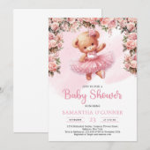 Leuke teddybeer tutu ballerina met blush rozen kaart (Voorkant / Achterkant)