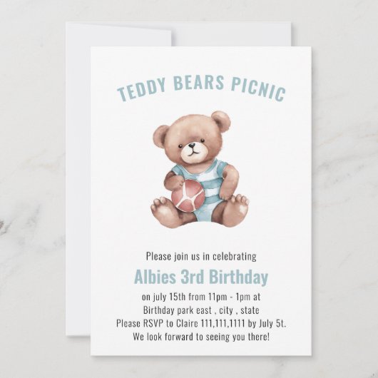 Leuke teddybeer verjaardagsuitnodiging kaart (Voorkant)