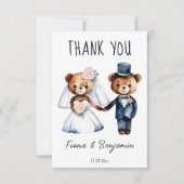 Leuke teddyberen bruidspaar bruiloft dank u bedankkaart (Voorkant)