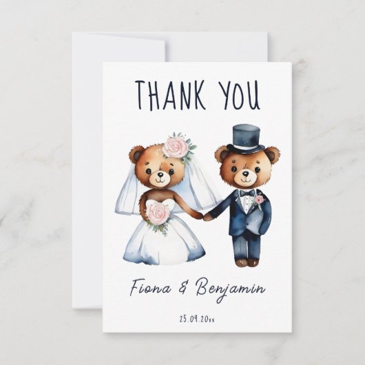 Leuke teddyberen bruidspaar bruiloft dank u bedankkaart (Voorkant)
